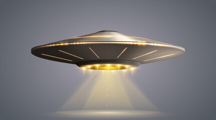 UFO spaceship with light beam isolated on transparent background. Vector illustration © ket4up