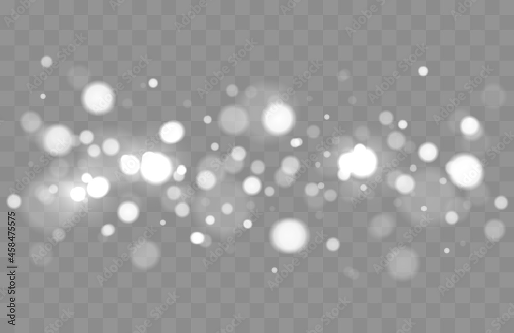 Poster Shining bokeh isolated on transparent background. Bokeh lights with glowing particles isolated. Christmas concept
