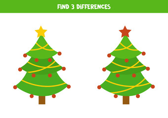 Find 3 differences between two cute Christmas trees.