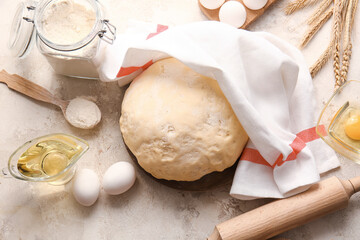 Composition with fresh dough on light background