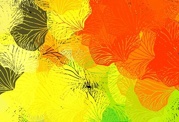 Fototapeta na wymiar Dark Red, Yellow vector doodle pattern with leaves.