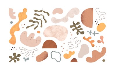 Abstract doodle shapes, blobs, plants and leaf set. Bundle of modern creative geometric design elements. Trendy contemporary simple objects. Flat vector illustration isolated on white background