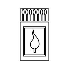 The match icon. The outline of a box of matches. Sticks made of combustible material, equipped with an incendiary head, which serves to produce an open fire. Vector illustration isolated.