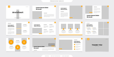 minimalist presentation templates or corporate booklet. Use in flyer and leaflet, marketing banner, advertising brochure, annual report or website slider. yellow color company profile vector - obrazy, fototapety, plakaty
