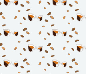 Coffee bean pattern with seamless grunge effect for coffee shop background, cafe decoration, dining venues and culinary events. for a coffee themed greeting card. for coffee-themed fabric motifs.cup