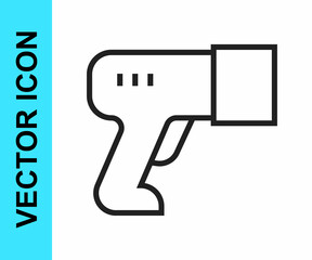 Black line Scanner scanning bar code icon isolated on white background. Barcode label sticker. Identification for delivery with bars. Vector