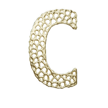 Holey molten gold alphabet font letter C