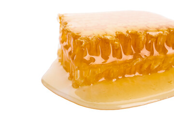 Organic honey comb on white background, closeup
