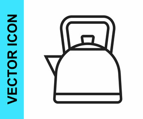 Black line Kettle with handle icon isolated on white background. Teapot icon. Vector