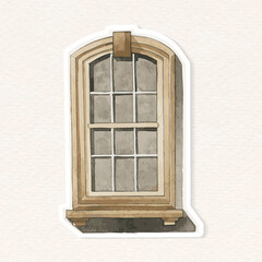 Vector watercolor vintage European window architectural painting 