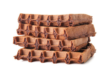 Delicious Chocolate Belgian Waffles on white background