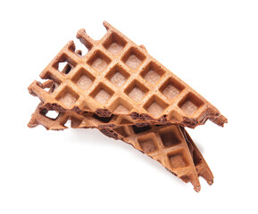 Delicious Chocolate Belgian Waffles on white background