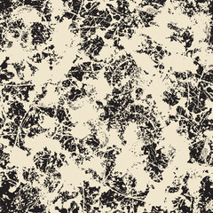 Abstract seamless pattern with chaotic black and beige spots in the grunge style. Monochrome vector background with rough granite texture, graphic print for wallpaper, wrapping paper, fabrics, clothes - obrazy, fototapety, plakaty