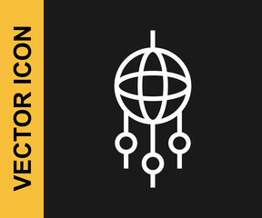 White line Dream catcher with feathers icon isolated on black background. Vector