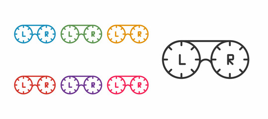 Set line Contact lens container icon isolated on white background. Eyesight care, lens hygiene container. Set icons colorful. Vector