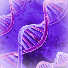 Double helix DNA strands on scientific background. 3d illustration