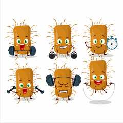 A healthy nidovirales cartoon style trying some tools on Fitness center