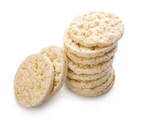 Crunchy rice crackers on white background