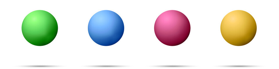 Set with glass colorful balls. Glossy realistic ball, 3D abstract vector illustration highlighted on a white background. Big metal bubble with shadow