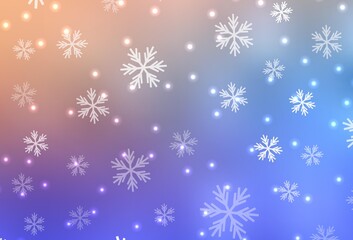 Light Blue, Yellow vector template with ice snowflakes, stars.