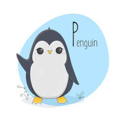 Alphabet letter animals children illustration penguin sketch