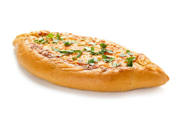 Tasty Turkish Pizza on white background