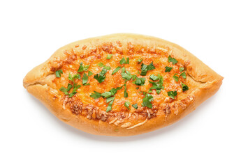 Tasty Turkish Pizza on white background