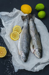 Two raw trouts wrapping in paper