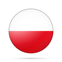 Glass light ball with flag of Poland. Round sphere, template icon. Polish national symbol. Glossy realistic ball, 3D abstract vector illustration highlighted on a white background. Big bubble