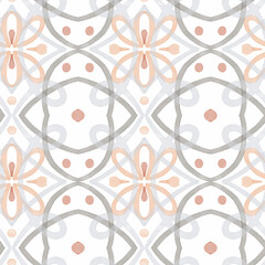 Hand-painted style tiles with ornament. Seamless pattern for kitchen wall or bathroom flooring ceramic.