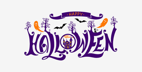 Happy Halloween vector lettering. Festive calligraphy for a banner, poster, greeting card, invitation to a party. Vector illustration.