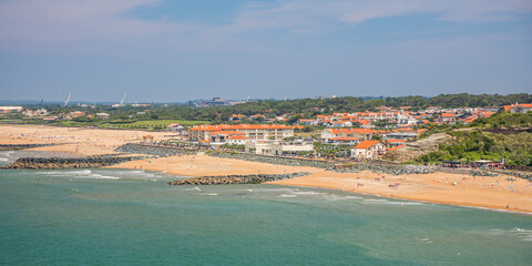 Panoramic view of the Sables d'Or and Chambre d'Amour beaches in Anglet, France - obrazy, fototapety, plakaty