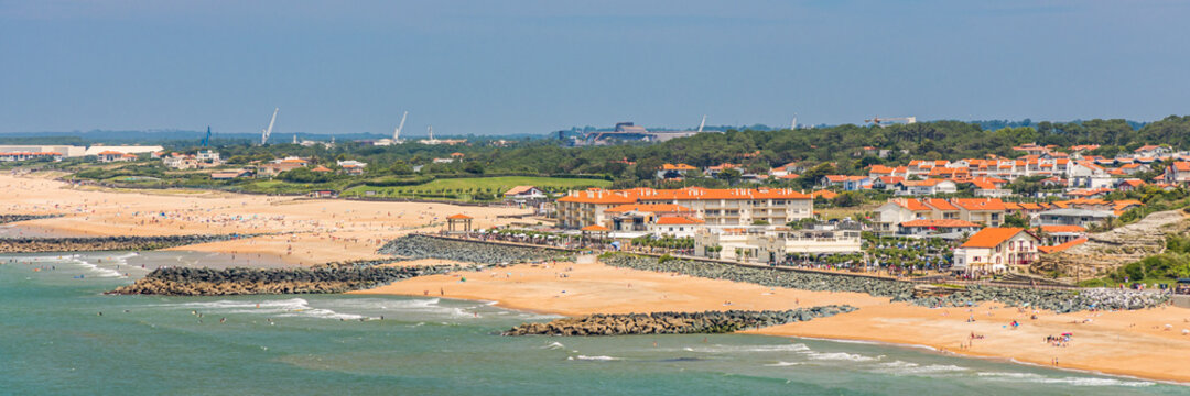 Panoramic view of the Sables d'Or and Chambre d'Amour beaches in Anglet, France