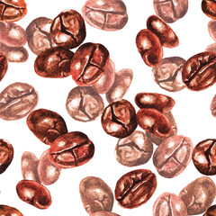 Watercolor coffee beans. Seamless pattern (2)