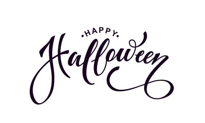 Obraz premium Happy Halloween vector lettering. Festive calligraphy for a banner, poster, greeting card, invitation to a party. Vector illustration.