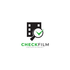 Check Movie Logo. Reel Stripes Filmstrip with Check Icon Vector Illustration
