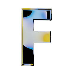 Iridescent glass blobs retro cyberpunk alphabet letter F