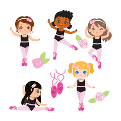Cute ballerina girl in various pose set. Flat vector cartoon design © cloverlittleworld