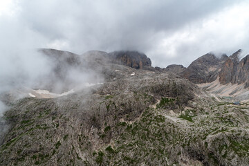View from Mantel mountain peak in Dolomites mountains in Italy