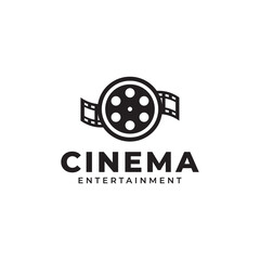 Cinema Film Icon. Film reel stripes, filmstrip roll tapes. Movie cinema video studio production logo design template element - obrazy, fototapety, plakaty