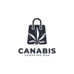 Medical Online Shop Cannabis Logo. Shopping Bag Combined with Cannabis Icon Vector Illustration