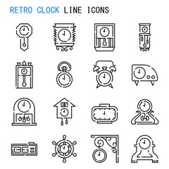 Retro clock line icons