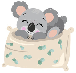 Cute koala sleeping on pillow

