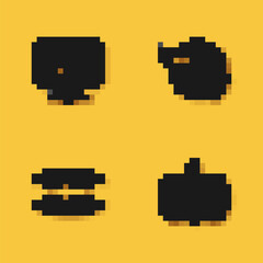 Fototapeta premium Set Happy Halloween holiday, Pumpkin, Vampire teeth and Moon and stars icon with long shadow. Vector