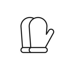 Isolated black line icon of pair of mittens on white background. Outline winter clothes. Logo flat design. Winter sport equipment.