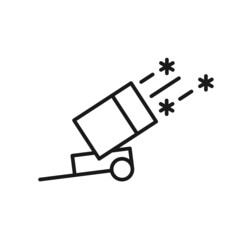 Isolated black line icon of snow cannon on white background. Outline snow making machine. Logo flat design. Winter mountain sport.