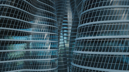 3D rendering glass buildings background.