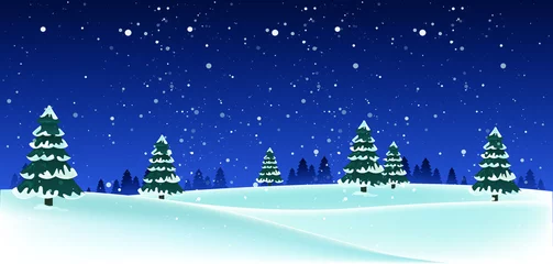 Zelfklevend Fotobehang Kerstlandschap met sneeuw en bomen. vector illustratie © rosewind
