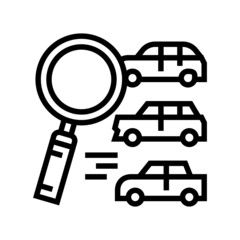 search vehicles line icon vector. search vehicles sign. isolated contour symbol black illustration