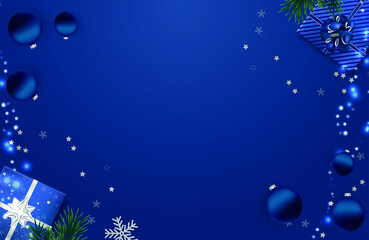Fototapeta na wymiar Christmas blue background with christmas gifts. Vector illustration. Winter background. For design flyer, banner, poster, invitation.
